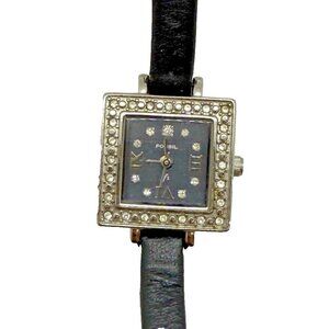 Fossil F2 Nordstrom ND-3586 Quartz Square Women's Watch Crystal Bezel Black Band